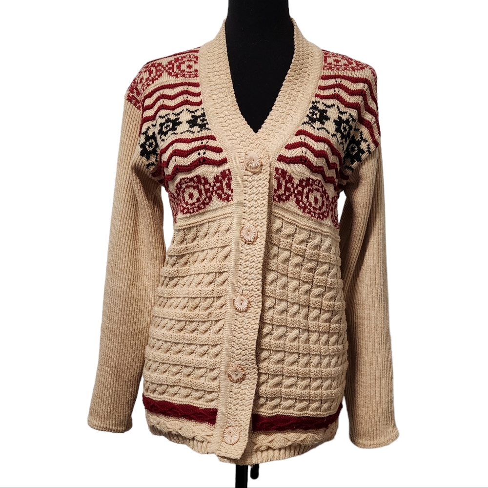 Vintage Roctan Tan Knit Button Up Cardigan Sweater